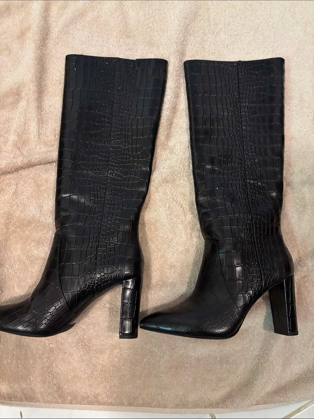 NWOT Black Croc-Embossed Leather Knee High Boots - Size 7.5